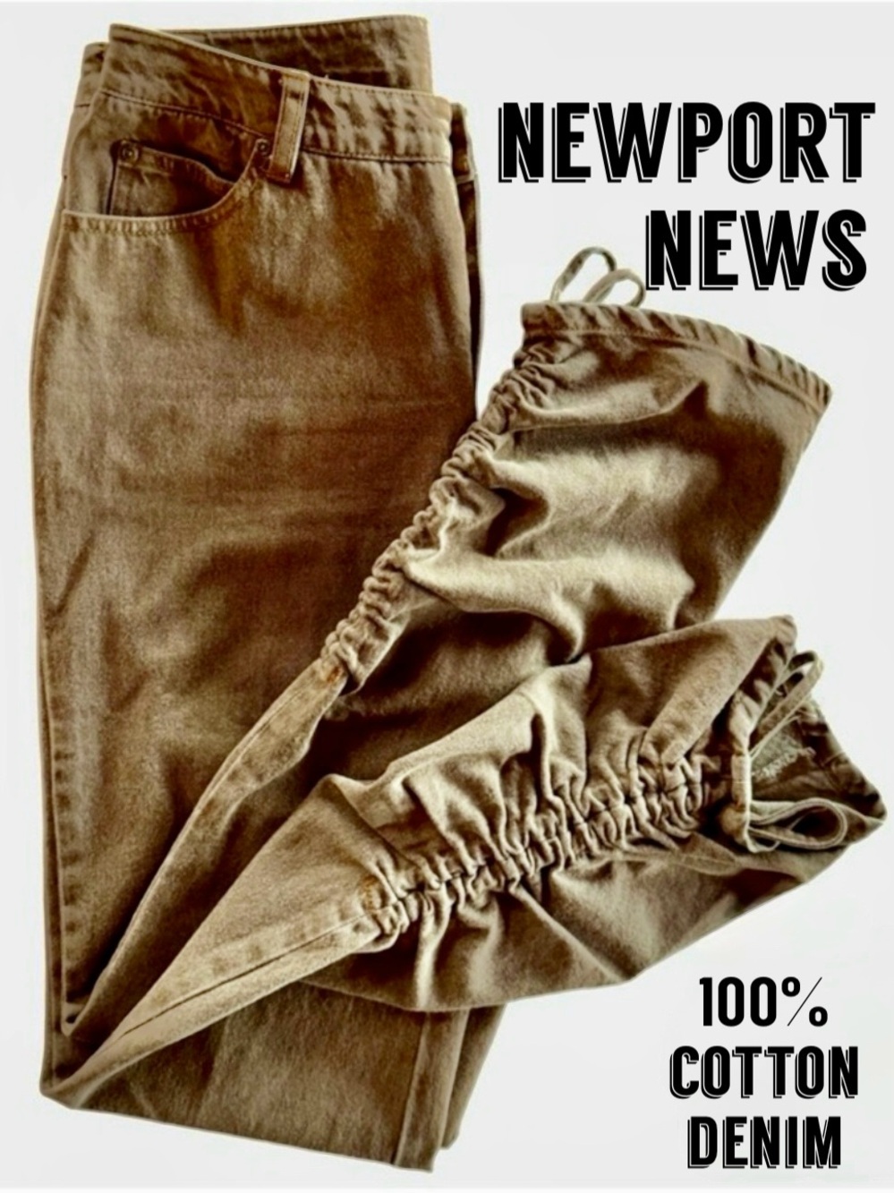 Newport News Taupe Brown Ruched Tapered Leg Denim Jeans (10) - Picture 1 of 16